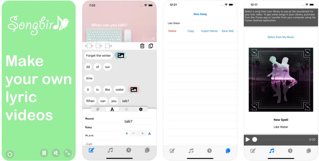 songbird lyrics video maker app