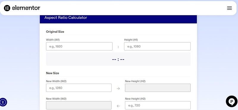 elementor top aspect ratio calculator