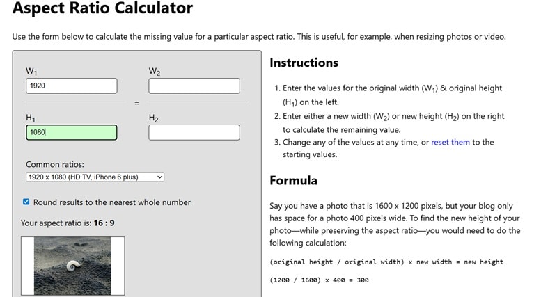 hedges.name top aspect ratio calculator