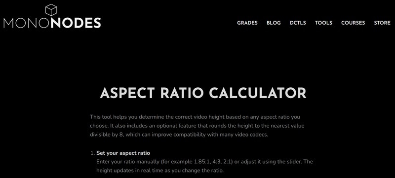 mononodes top aspect ratio calculator
