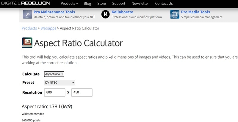 digital rebellion top aspect ratio calculator