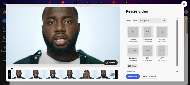 adobe express top aspect ratio changer
