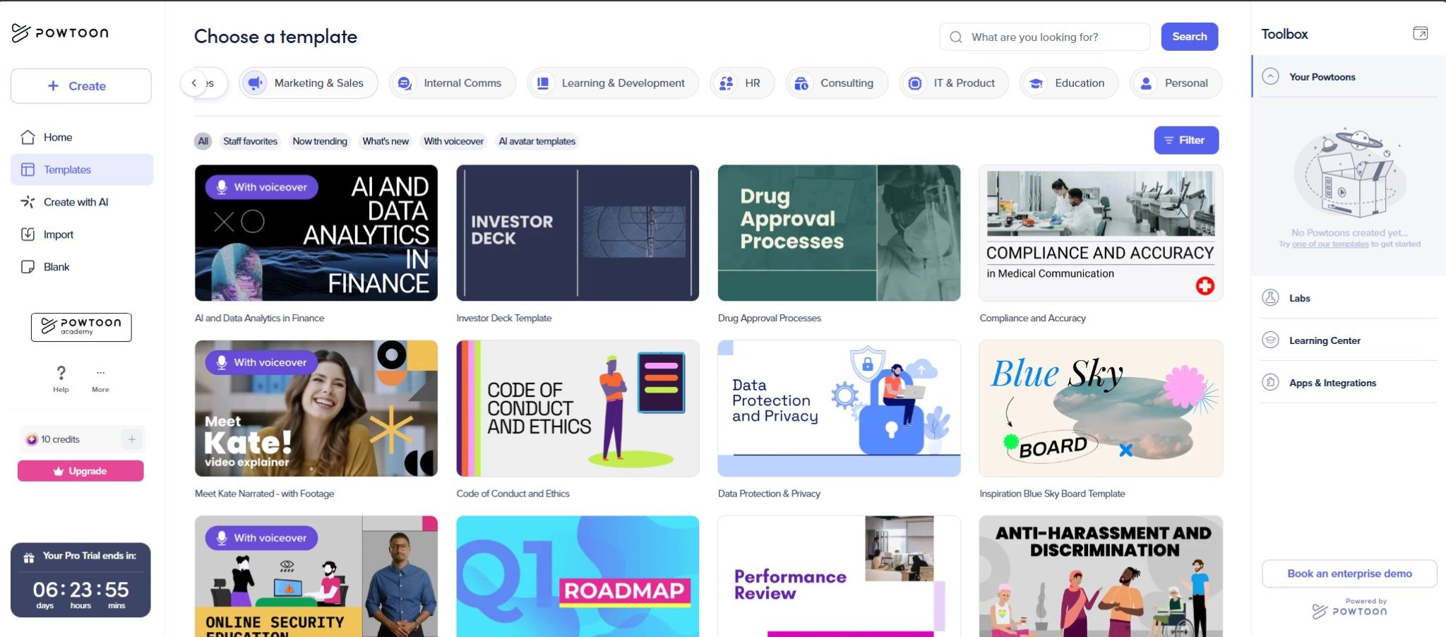 template options on powtoon