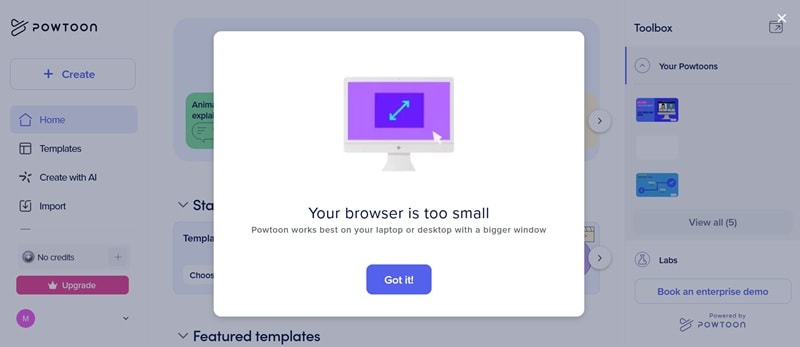using powtoon on smaller device