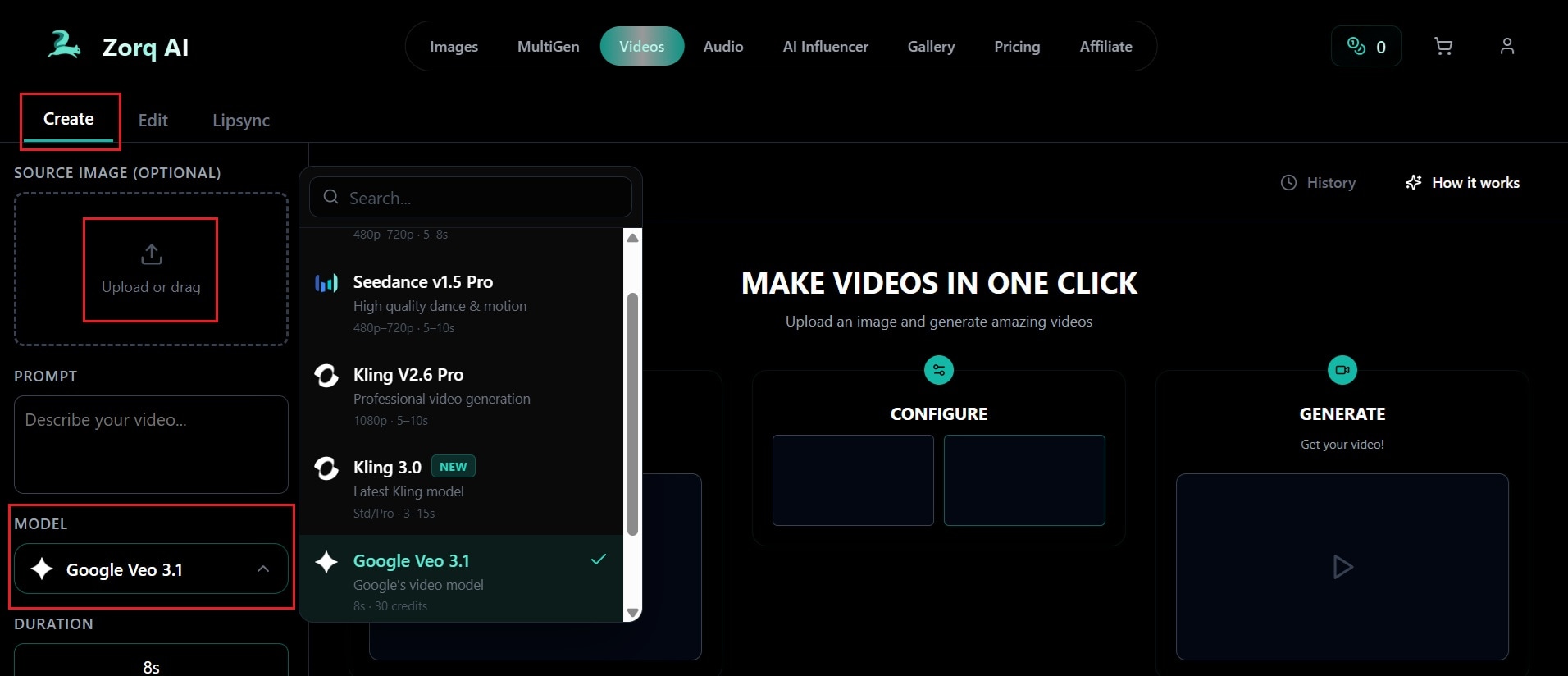 upload photo and choose ai model