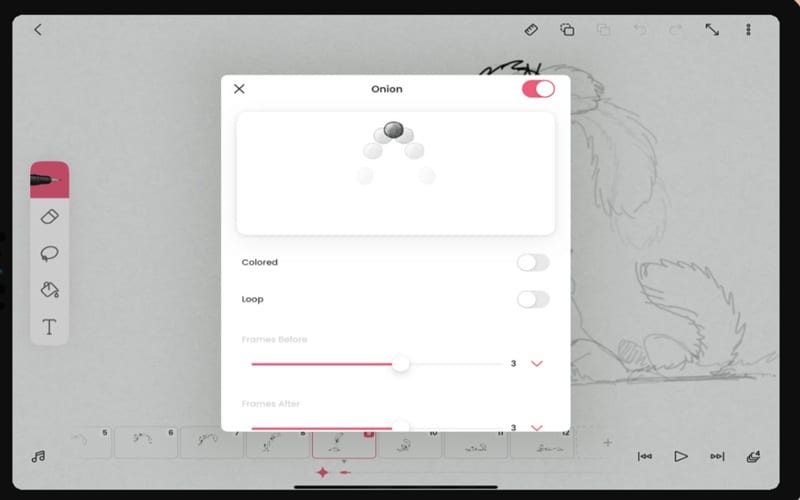 onion skin feature in flipaclip