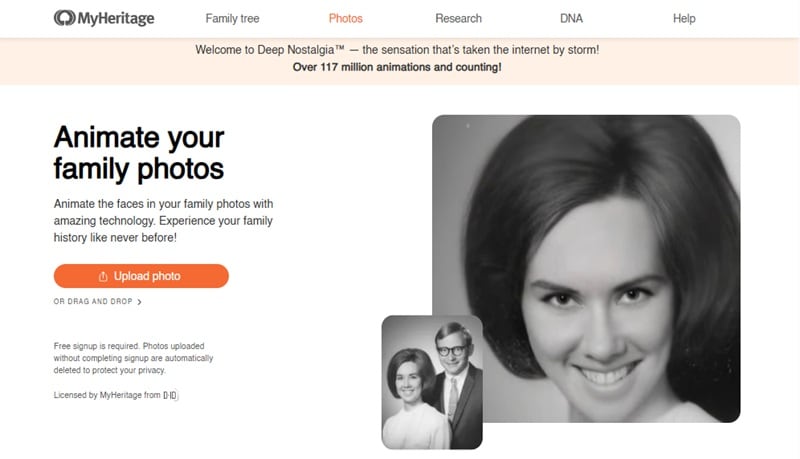 use deep nostalgia by myheritage