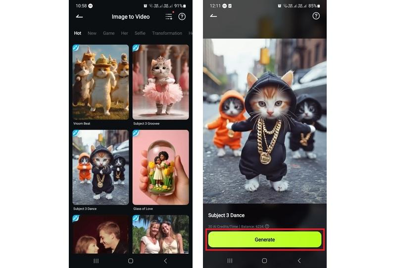 browse and select the ai template