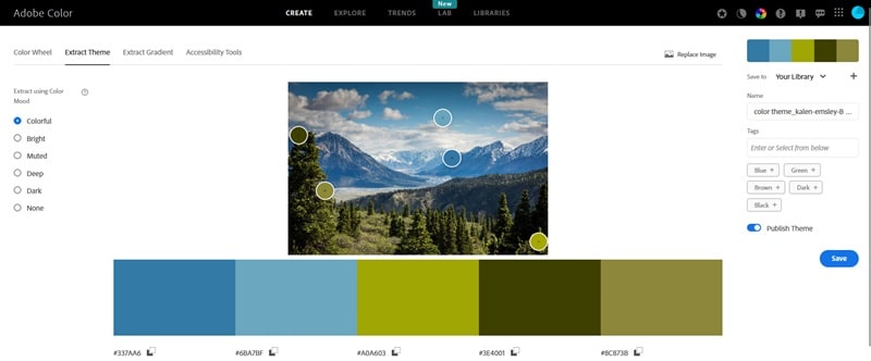 extract color palettes from images