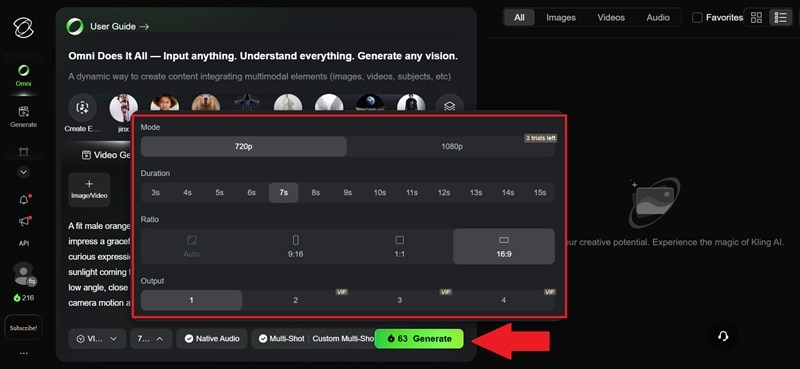 adjust settings and click generate