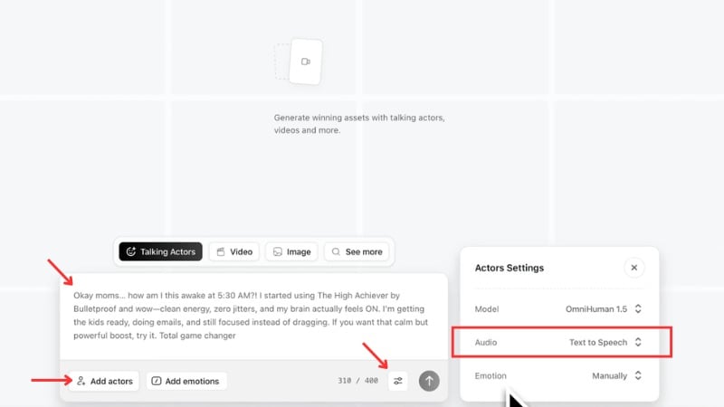 Arcads AI 음성 설정 조정