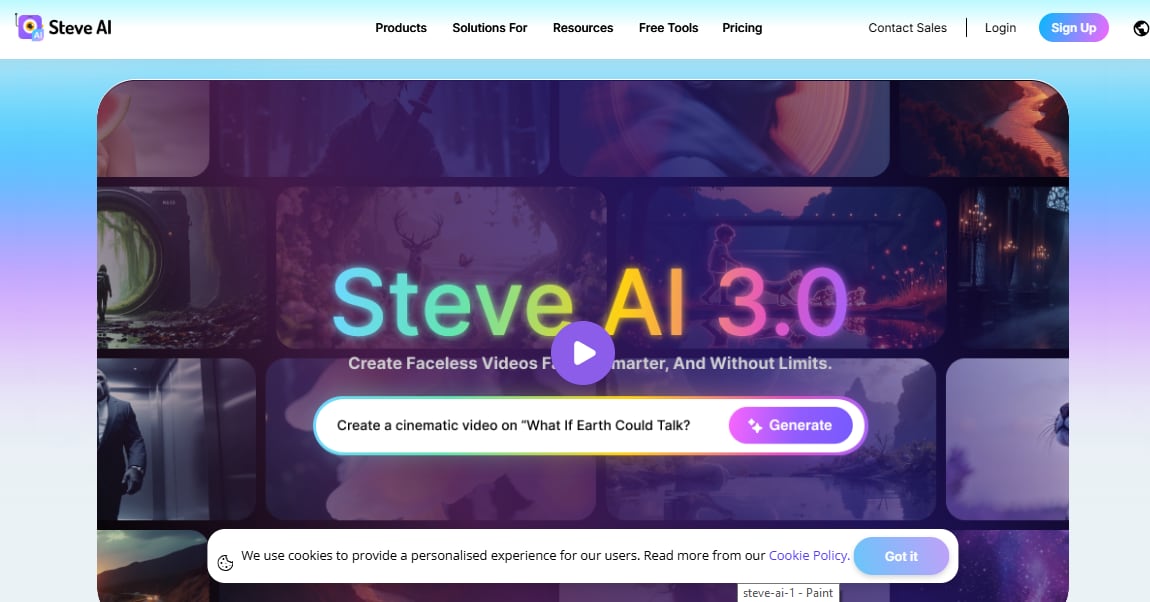 Steve AI 웹페이지 화면
