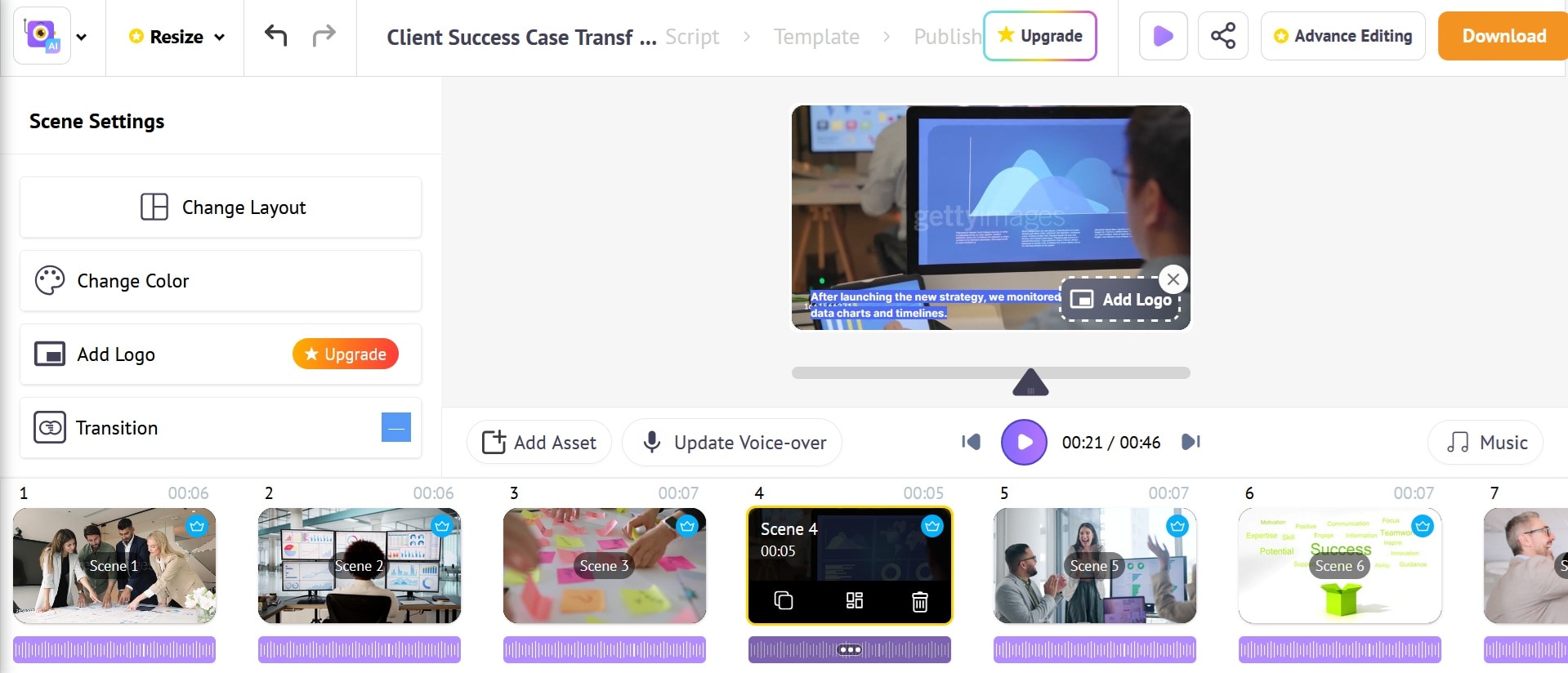 Steve AI 비디오 커스터마이징 화면