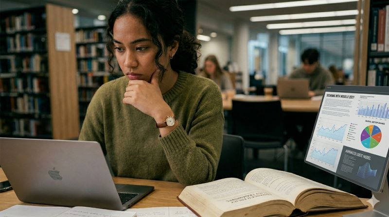 a student in a library