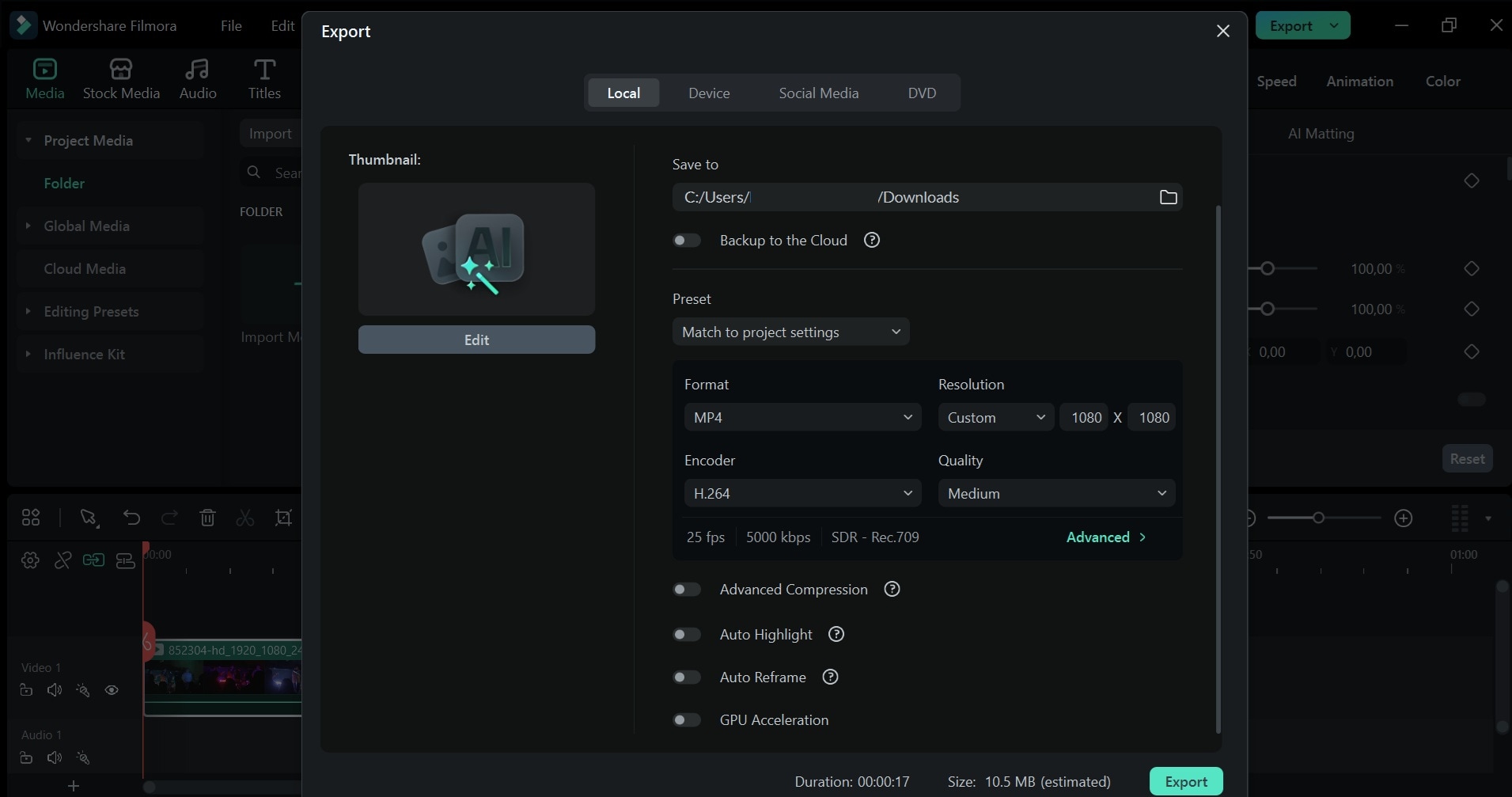 filmora export settings