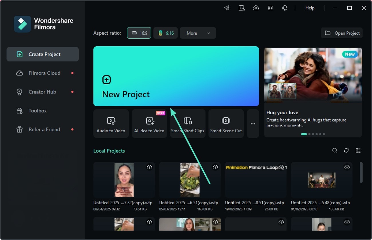 launch filmora desktop start project