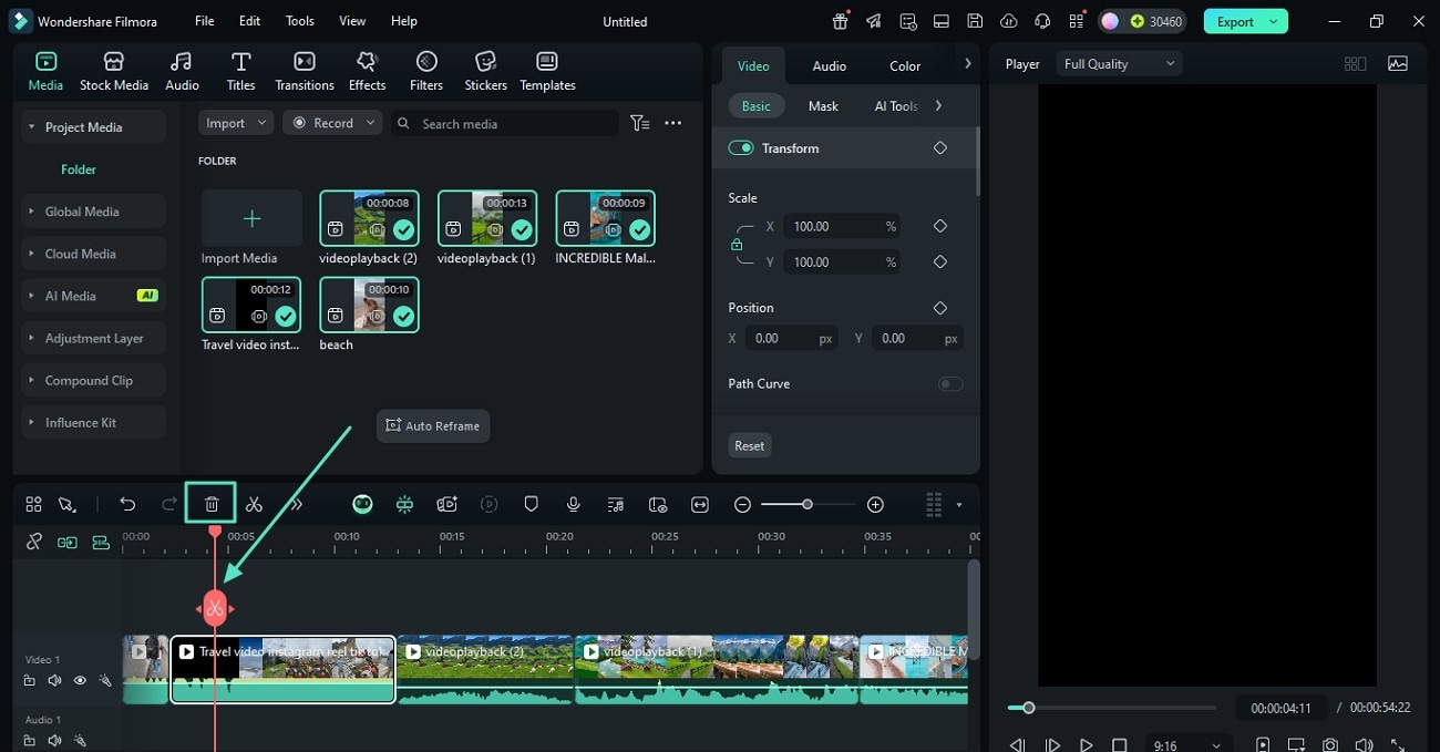use trim icon filmora