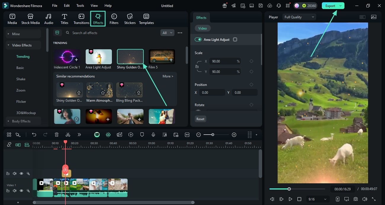 insert effects to video filmora