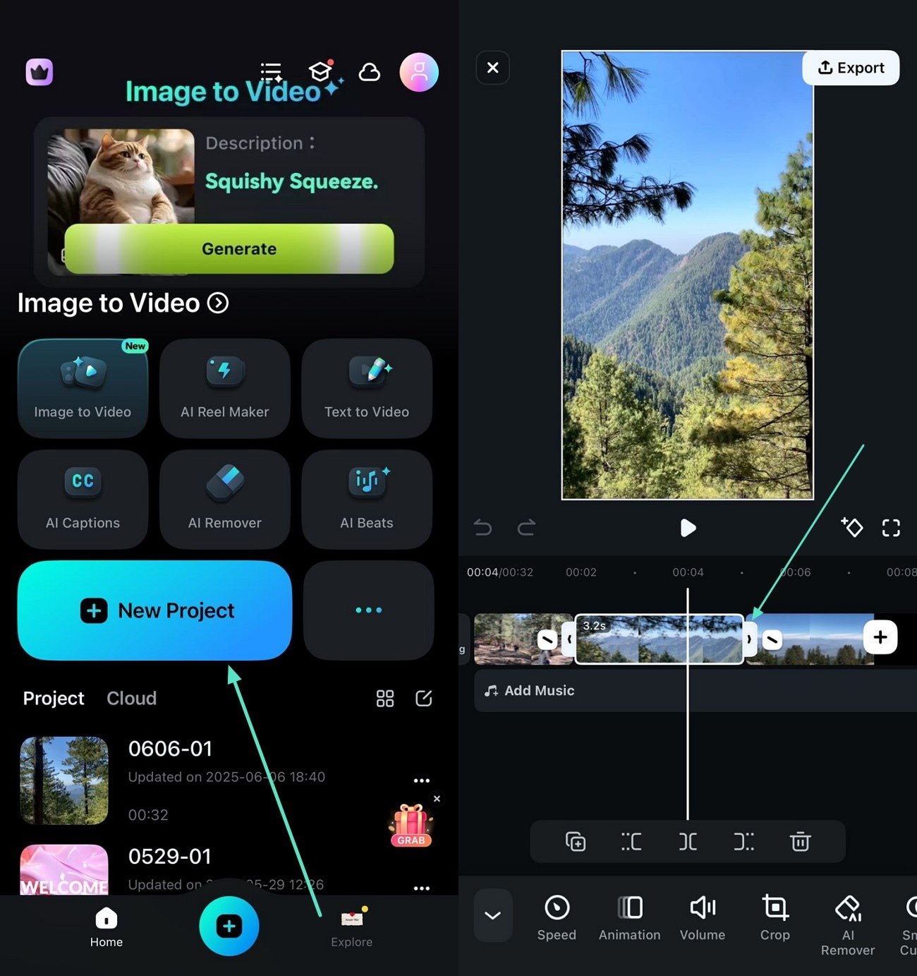 install filmora app trim clips