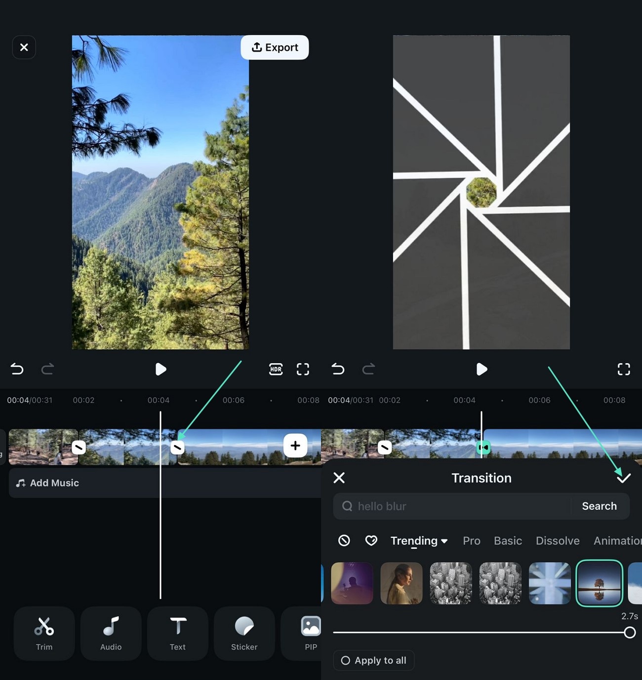 apply transitions in between