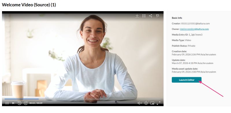 launch kaltura video editor