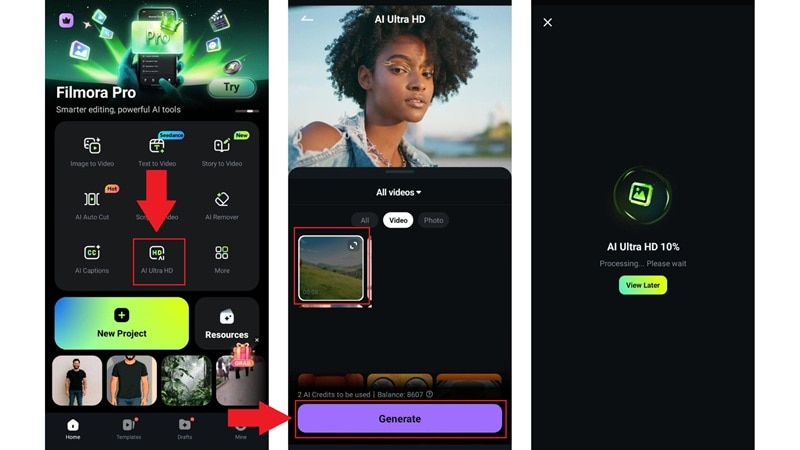 enhance with filmora ai ultra hd feature