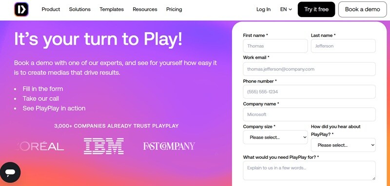 detailed form to ask playplay pricing