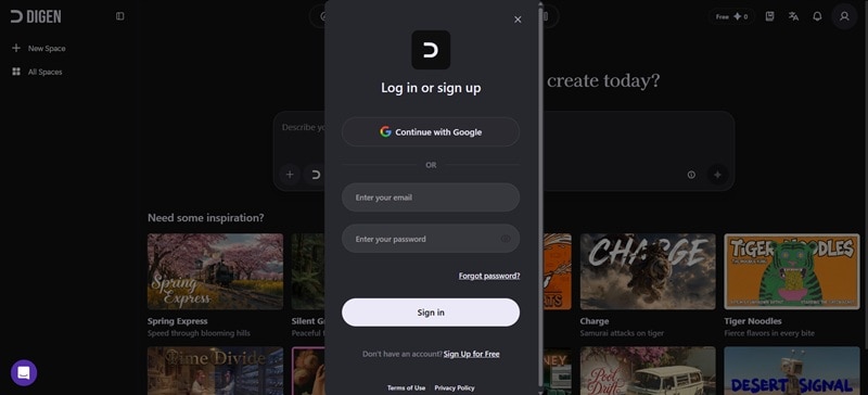 sign up to digen ai account