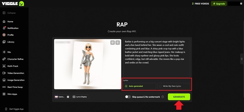 set captions and generate