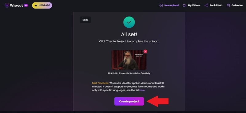 create project in wisecut