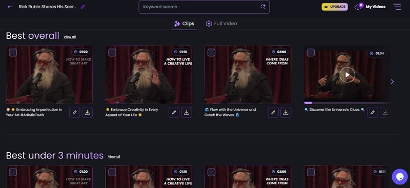 choose from wisecut ai video clips