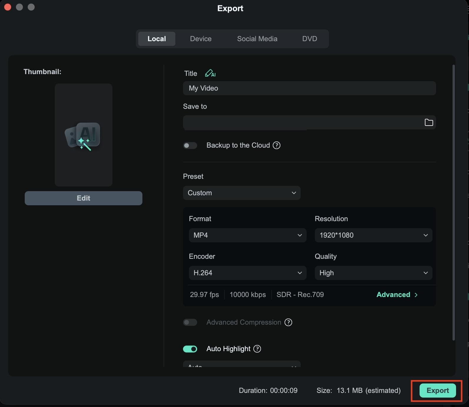export your short video