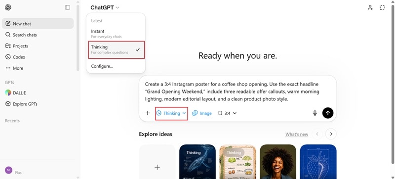 select thinking mode in chatgpt