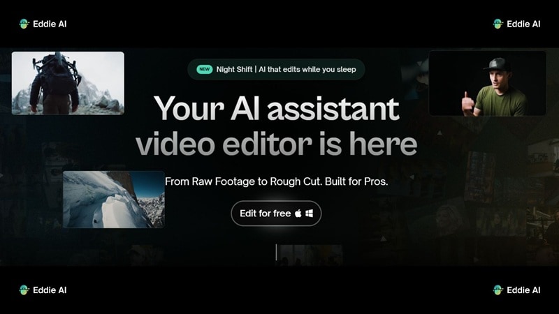 Eddie AI 영상 편집기 공식 웹사이트 화면