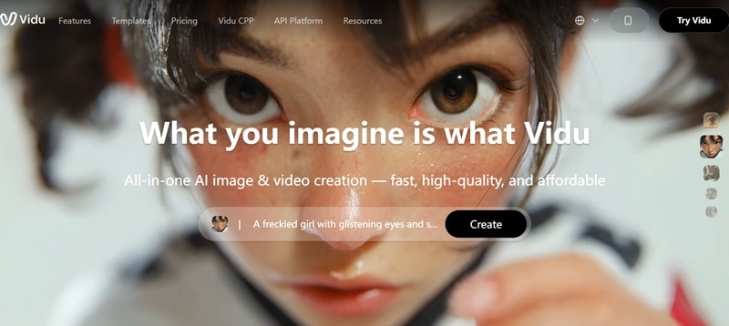 vidu ai website homepage