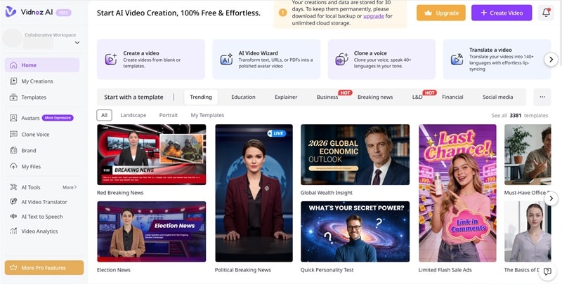 vidnoz ai dashboard