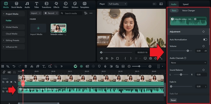 edit audio using filmora audio editor