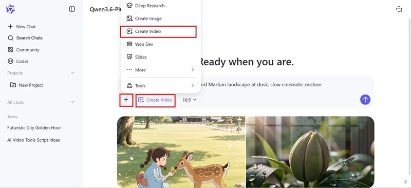 open qwen and select create video
