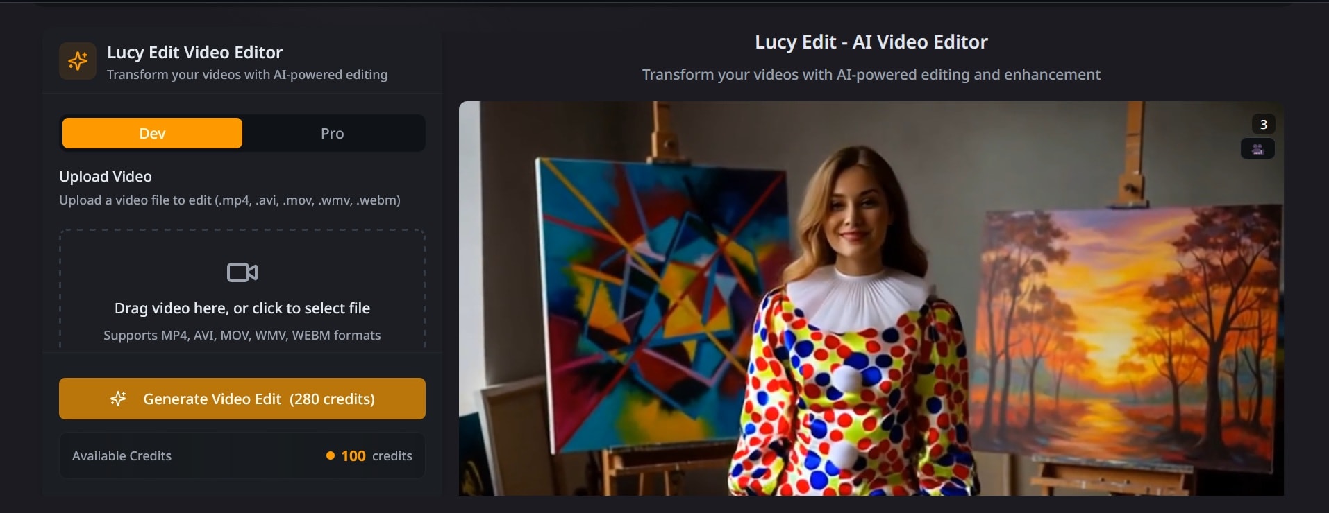 lucy edit ai video editor inteface
