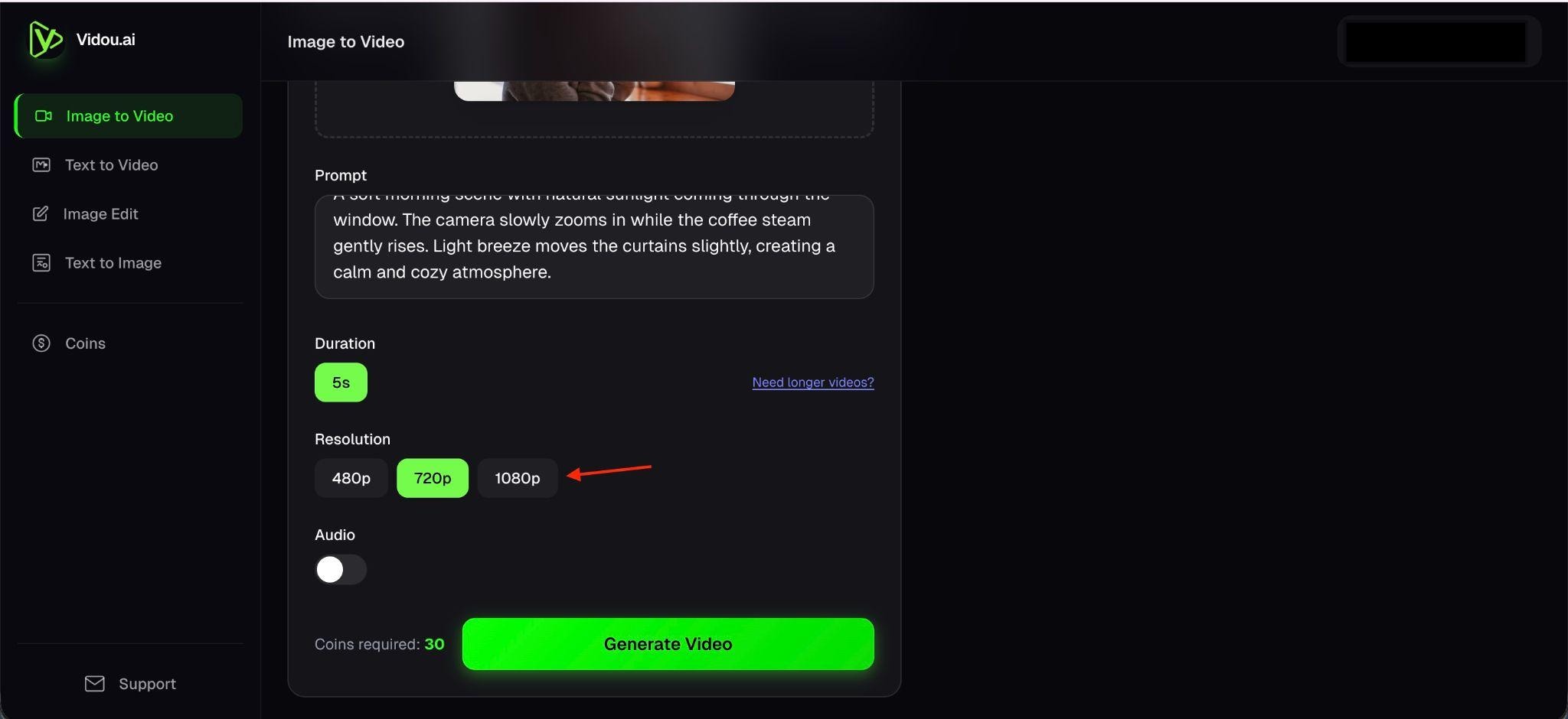 select the resolution