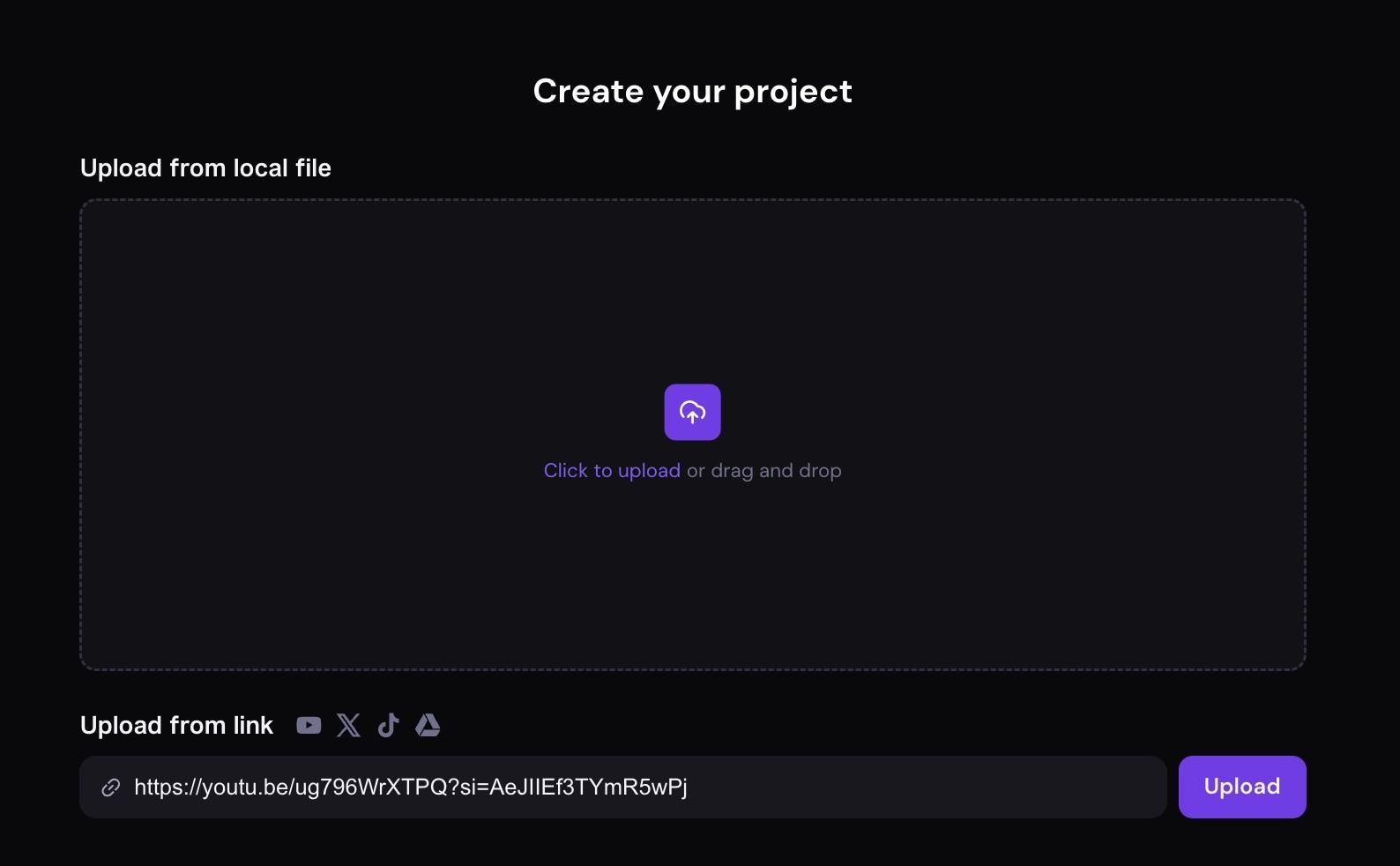 paste link or upload video