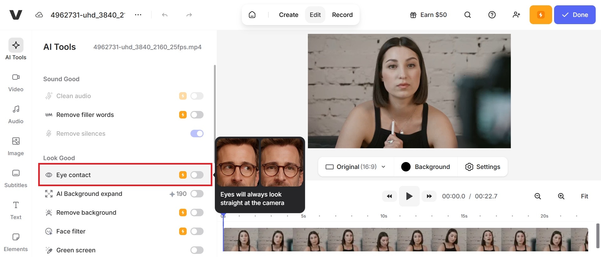 enable veed eye contact tool