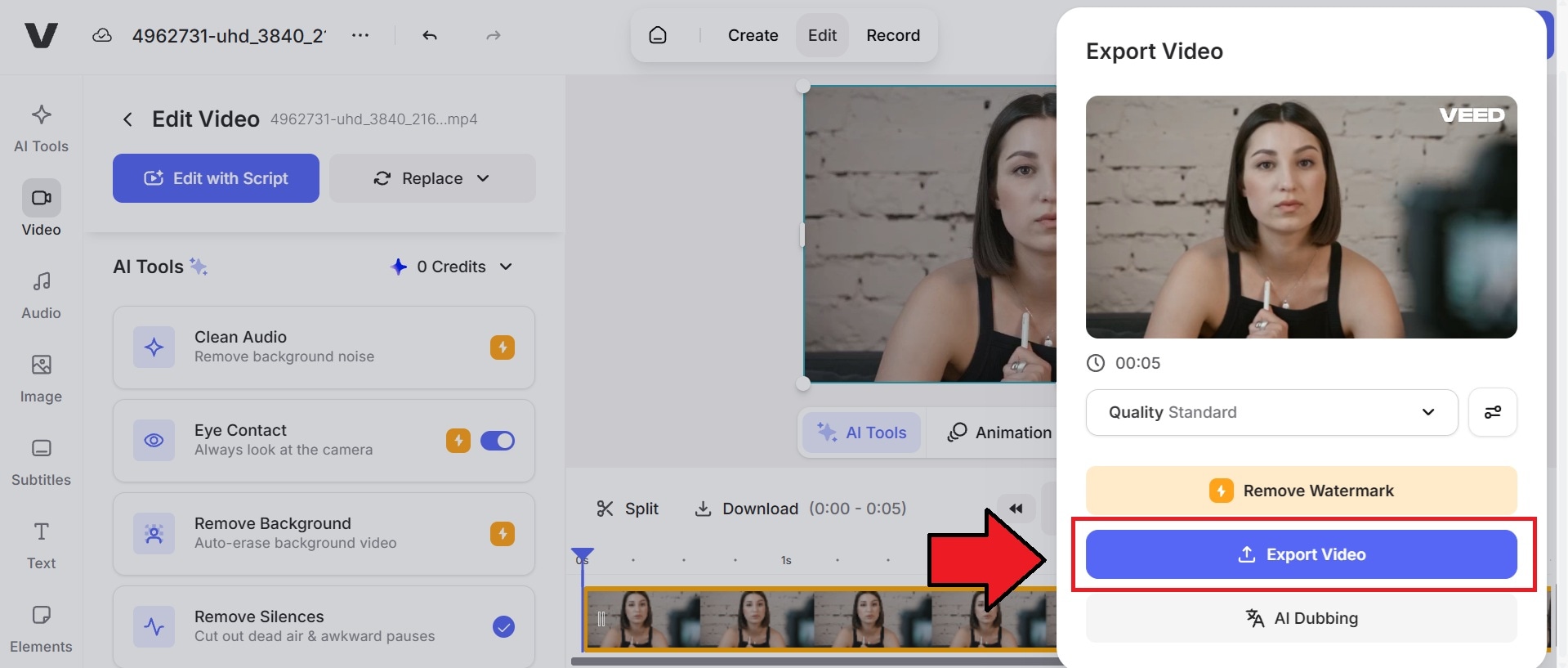 export veed eye contact ai result