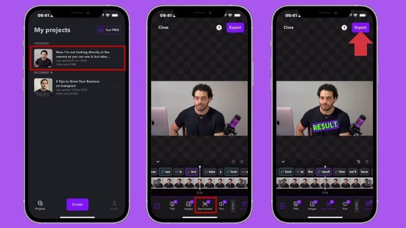 use captions ai eye contact on mobile