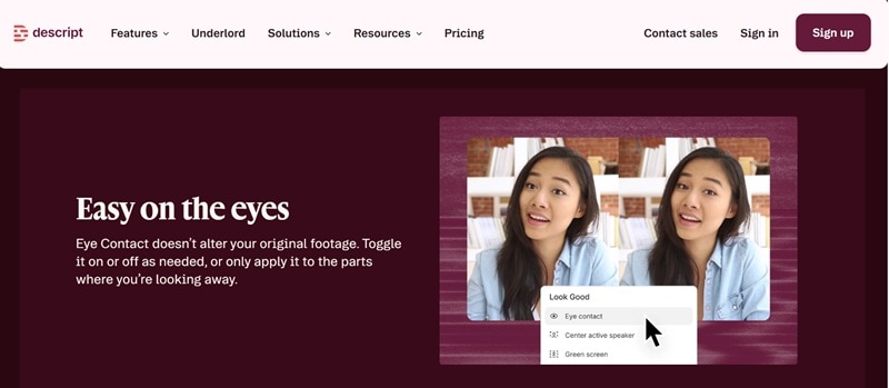 descript ai eye contact correction feature