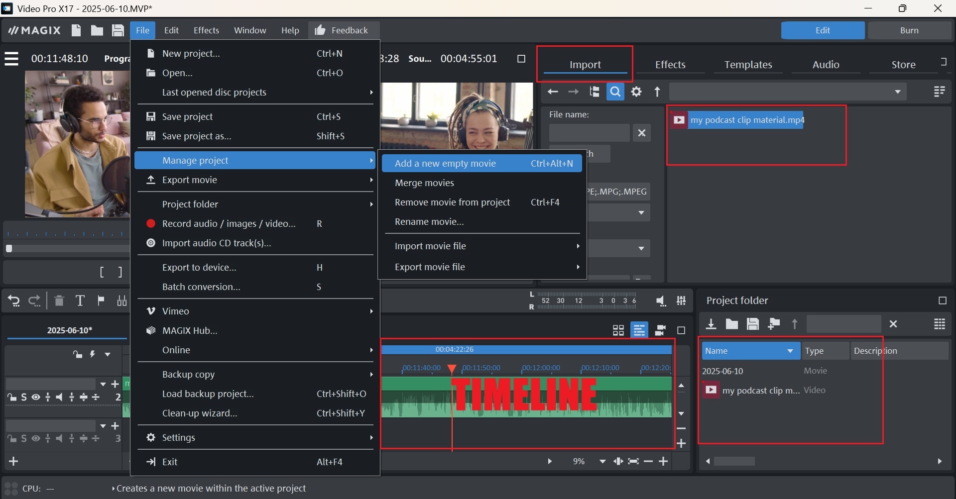 importing in magix video pro
