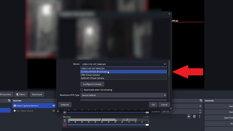 select nvidia broadcast in obs