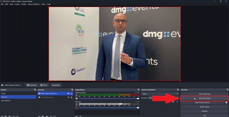 record the corrected video in obs