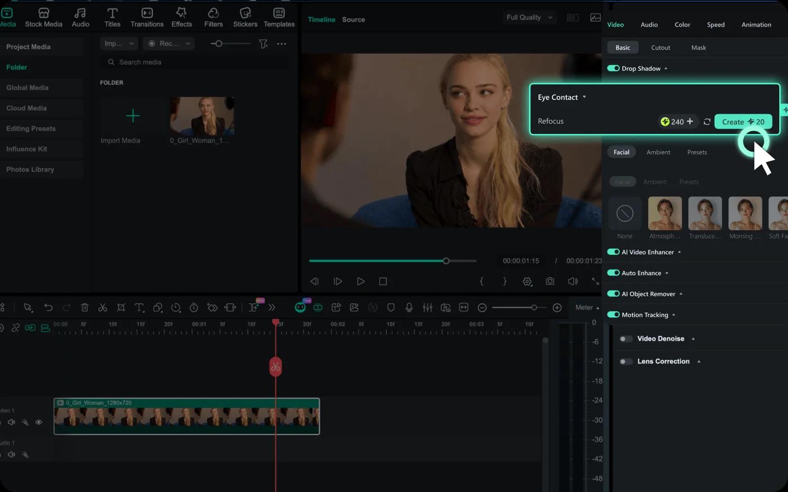 enable eye contact in filmora