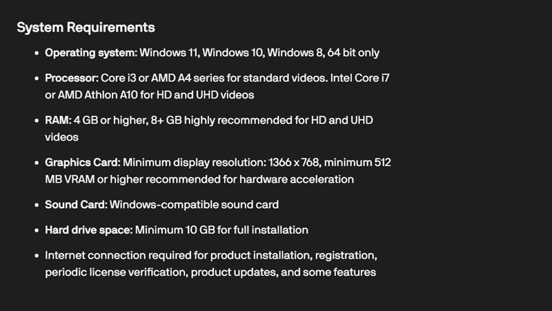corel videostudio system requirements